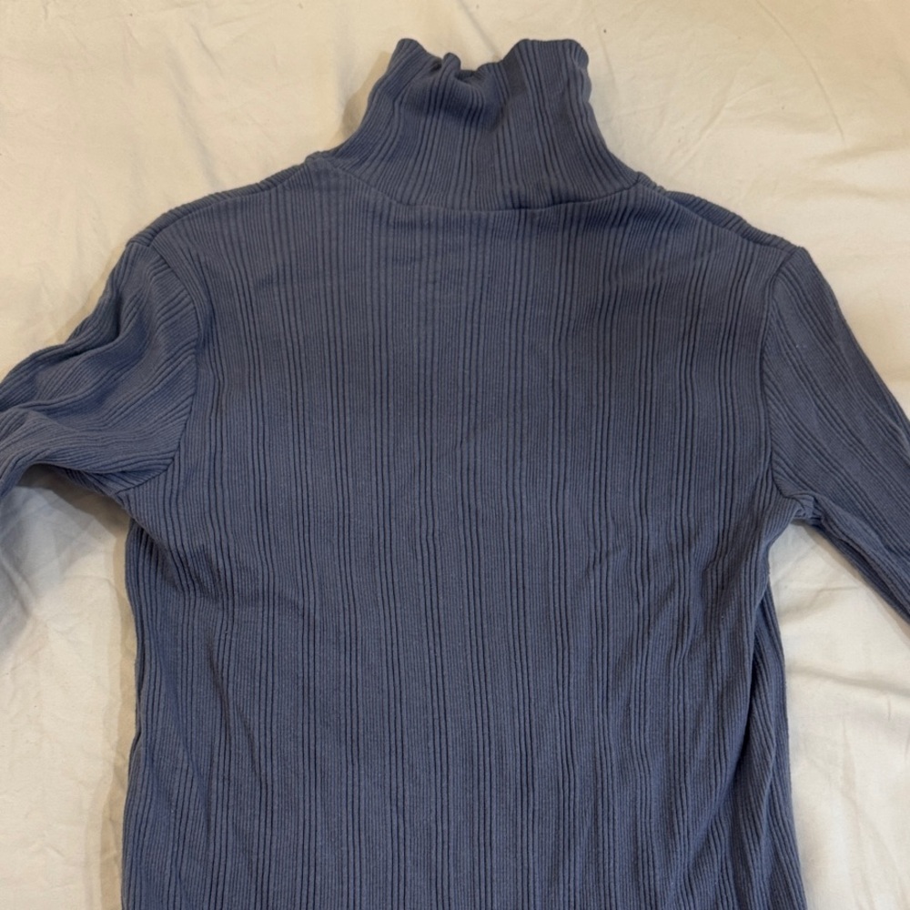 Zara Navy Ribbed Turtleneck Top